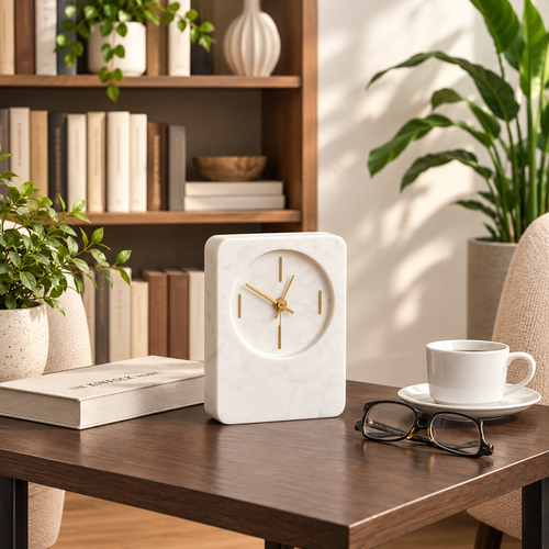 Aparicio Marble Tabletop Clock with Brass Hands