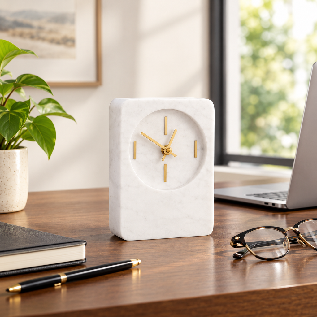 Aparicio Marble Tabletop Clock with Brass Hands