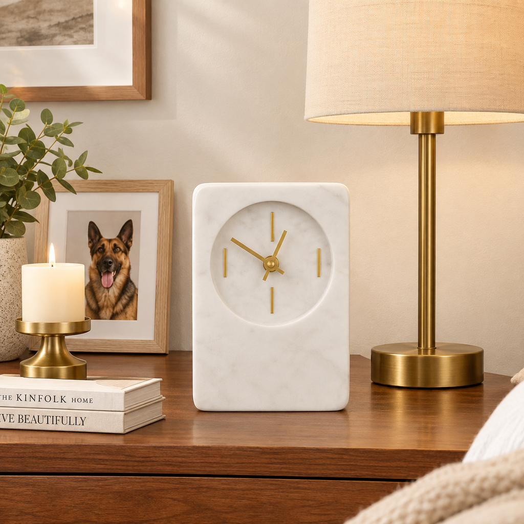 Aparicio Marble Tabletop Clock with Brass Hands
