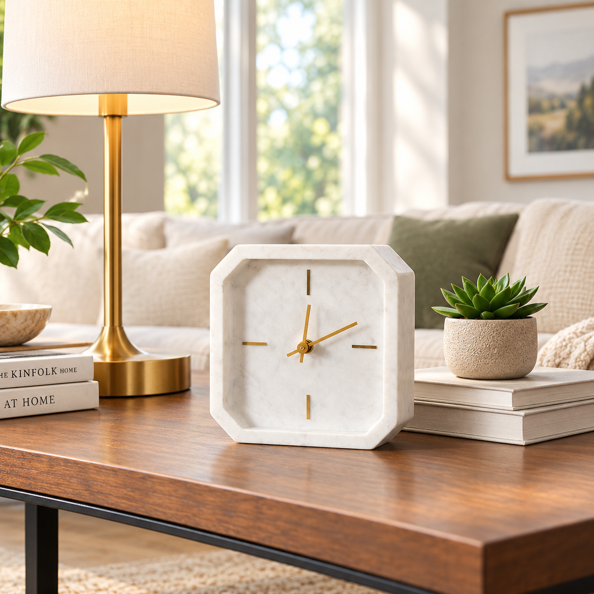 Aparicio Octagon Marble Tabletop Clock - Ivory